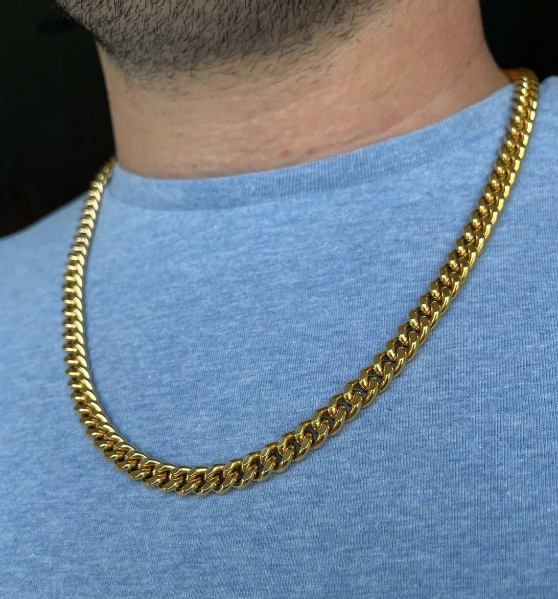 Picture of Golden Stainless Steel Stone Chain For Men - Gold