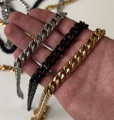 Picture of Golden Stainless Steel Stone Chain For Men - Gold