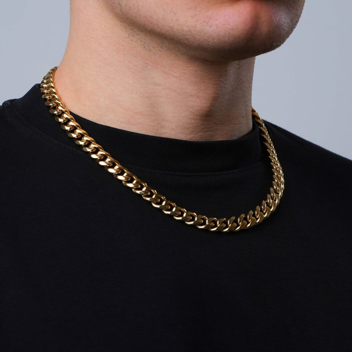 Picture of Golden Stainless Steel Stone Chain For Men - Gold