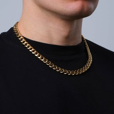 Picture of Golden Stainless Steel Stone Chain For Men - Gold