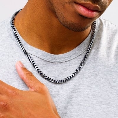 Picture of Men's Solid Sterling Rhodium Plated Chain Necklace - Gold