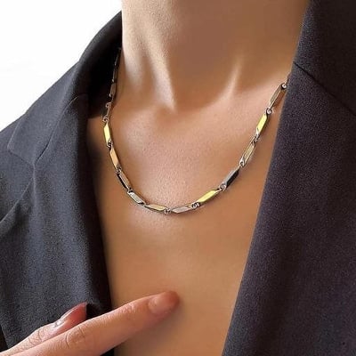 Picture of Silver & Golden Ricce Chain For Man & Women - Black