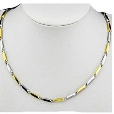 Picture of Silver & Golden Neck Chain Design For Male - Black