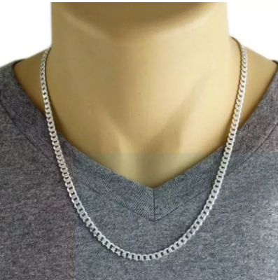 Picture of Men's Solid Sterling Rhodium Plated Chain Necklace - Silver