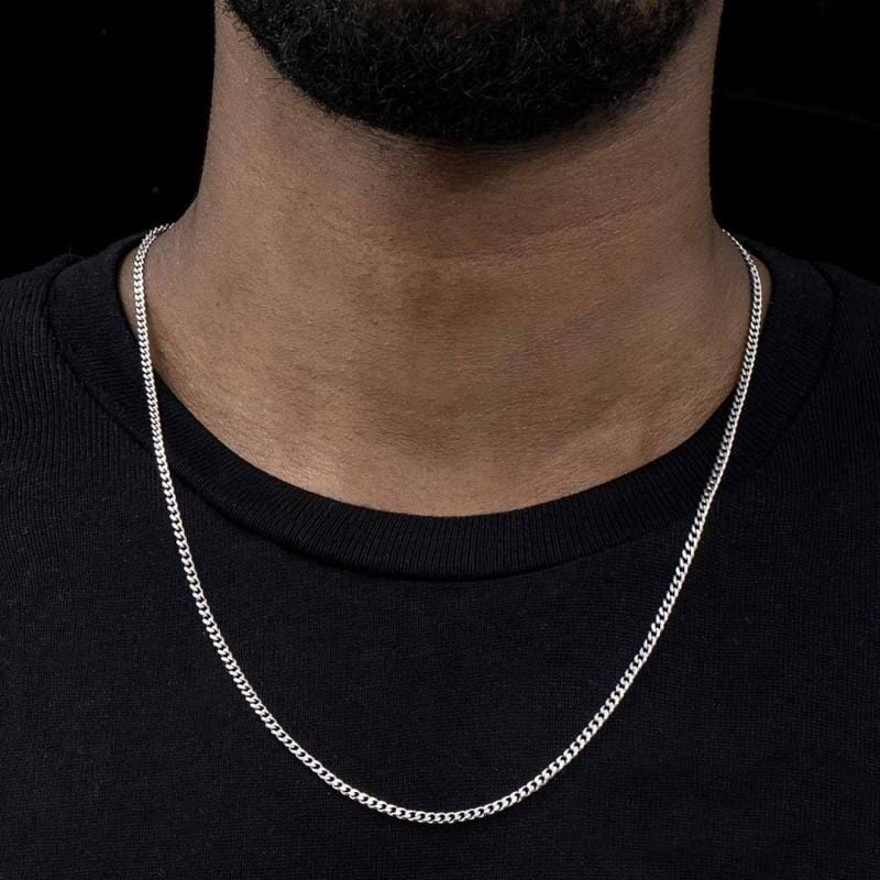 Picture of Men's Solid Sterling Rhodium Plated Chain Necklace - Silver