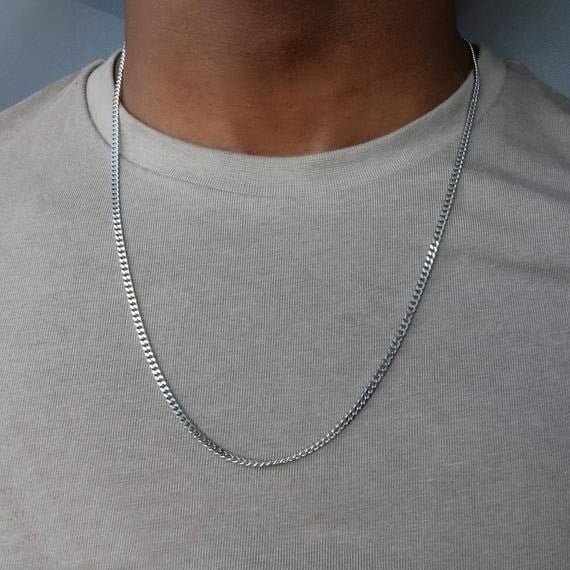 Picture of Men's Solid Sterling Rhodium Plated Chain Necklace - Silver