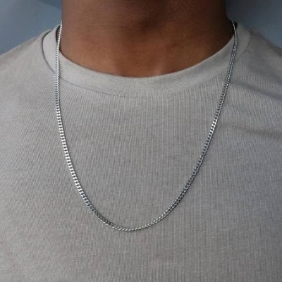 Picture of Men's Solid Sterling Rhodium Plated Chain Necklace - Silver
