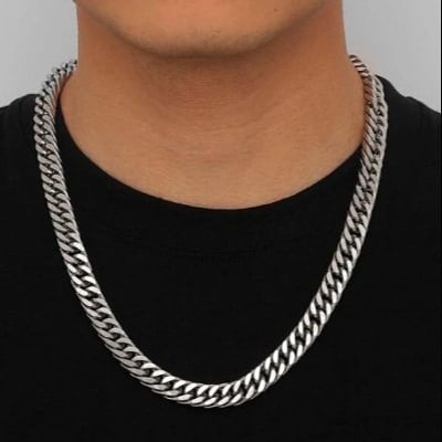 Picture of Men's Solid Sterling Rhodium Plated Chain Necklace - Silver