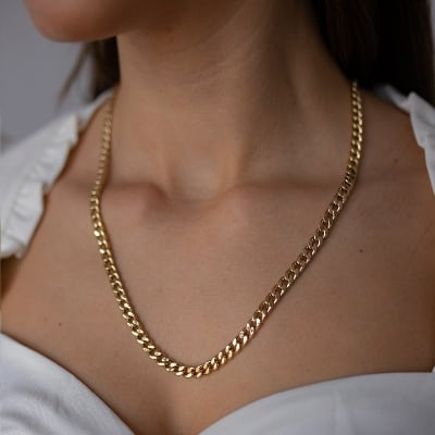 Picture of Women's Solid Sterling Rhodium Plated Chain Necklace - Gold