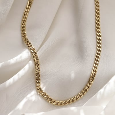 Picture of Women's Solid Sterling Rhodium Plated Chain Necklace - Gold