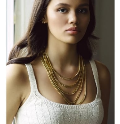 Picture of Women's Curb Chain Necklace Sterling Golden - Gold