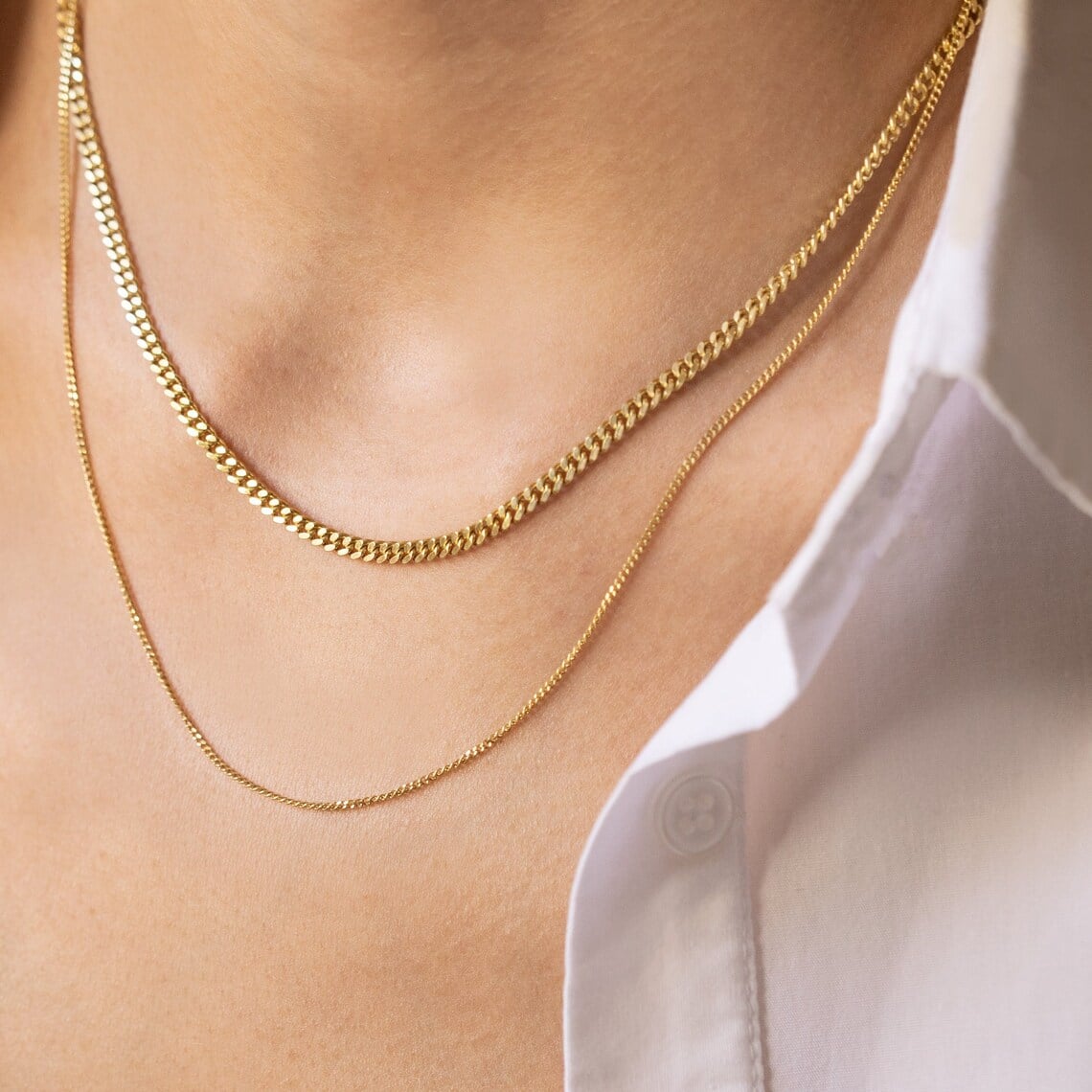 Picture of Women's Solid Sterling Rhodium Plated Chain Necklace - Gold