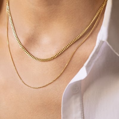 Picture of Women's Solid Sterling Rhodium Plated Chain Necklace - Gold