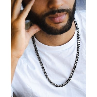 Picture of Black Stylish Stainless Steel Chain For Man - Gold