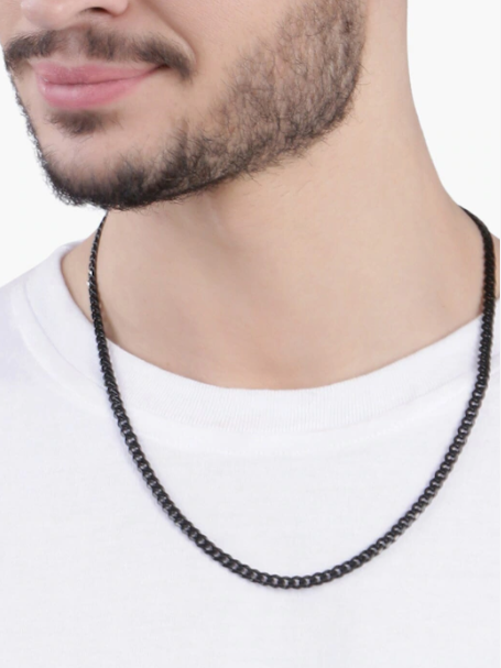 Picture of Black Stylish Stainless Steel Chain For Man - Gold