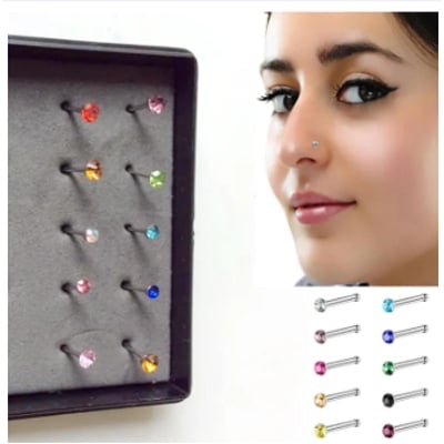 Picture of Exquisite Nakful Stone Nose Pin Multicolor Nose Pin for Female Women