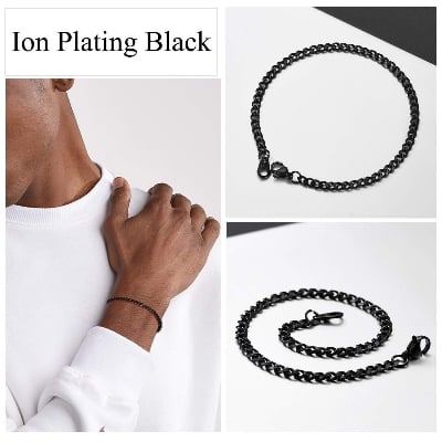 Picture of Men's Black Flat Curb Chain Bracelet - Black