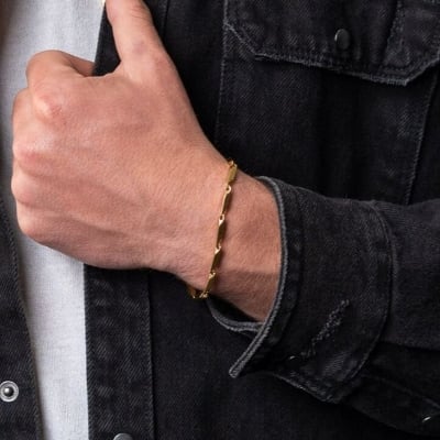 Picture of Fashionable Rice Chain Bracelet For Man - Gold