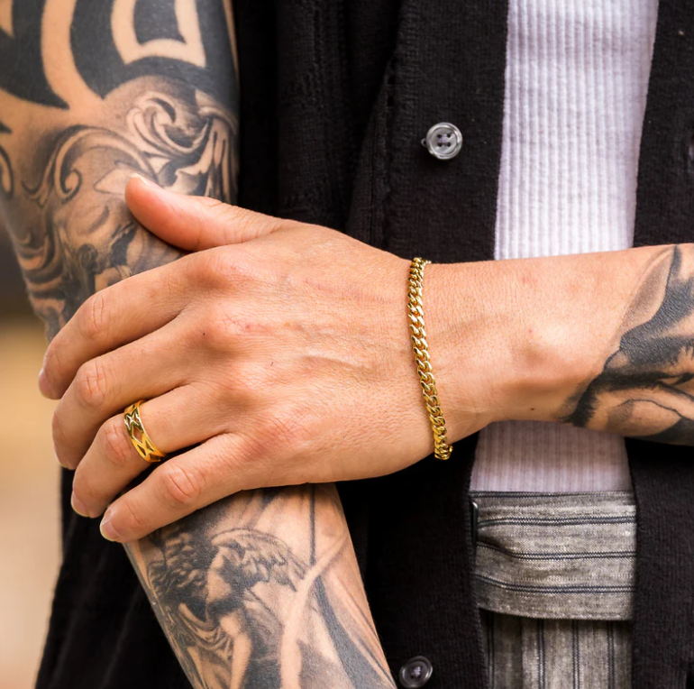 Picture of Men's Powerful Stainless Steel Bracelet_ Golden Stylish Chain Bracelet - Gold