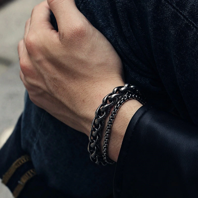 Picture of Fashion New Chain Bracelet for Men_Black Round Bracelet For Man - Black