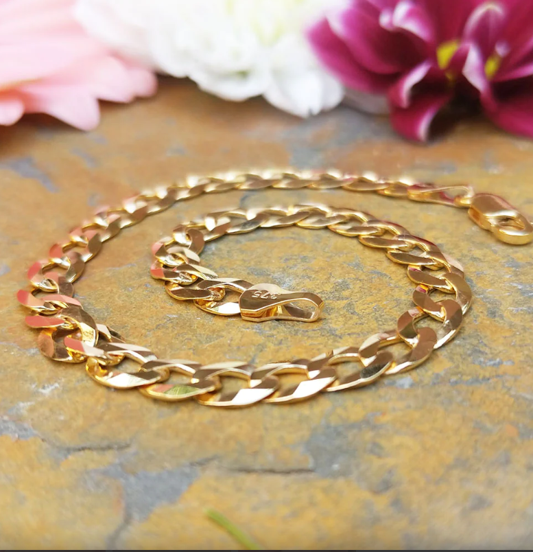 Picture of Men's Golden Flat Curb Chain Bracelet_ Bracelet For Man - Gold