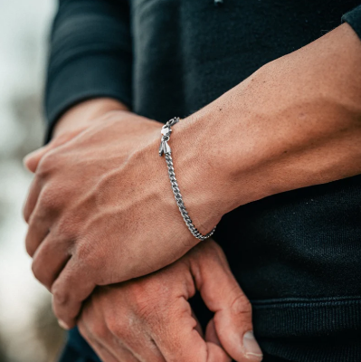 Picture of Stainless Steel Bracelet for Men_ Silver Stylish Chain Bracelet - Silver