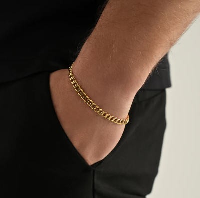 Picture of Thin Gold Bracelet_ Men's Powerful Stainless Steel Bracelet - Gold
