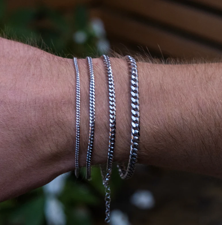 Picture of Silver Metal Bracelet For Men_ Silver Stylish Chain Bracelet - Silver