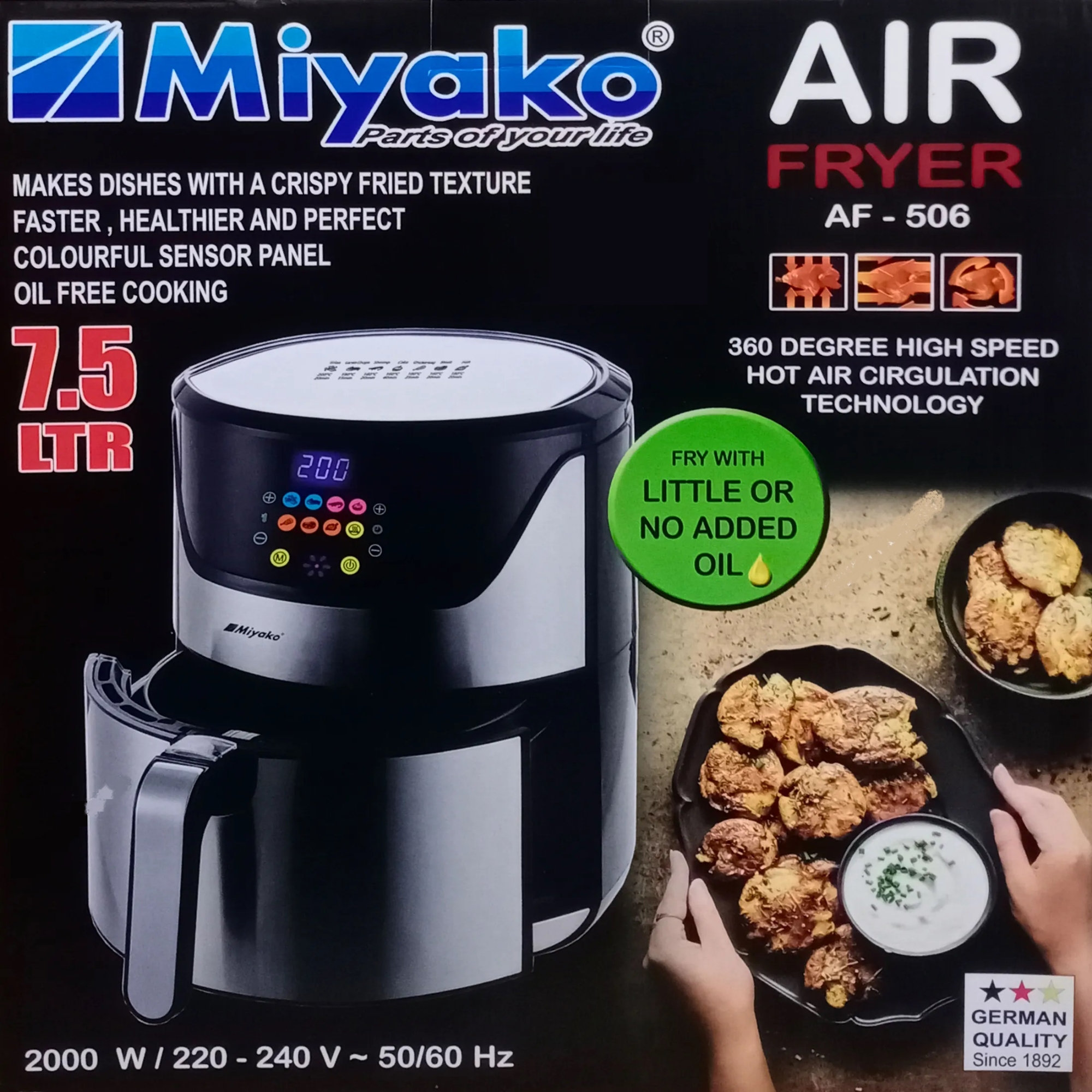 Picture of Miyako 7.5 Liter Air Fryer AF-506 Digital Touch Control Panel Multicolor