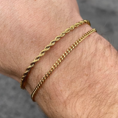 Picture of 2 PCS Stainless Steel Bracelet for Men-Metal Bracelet For Men( COMBO PACK) - Gold