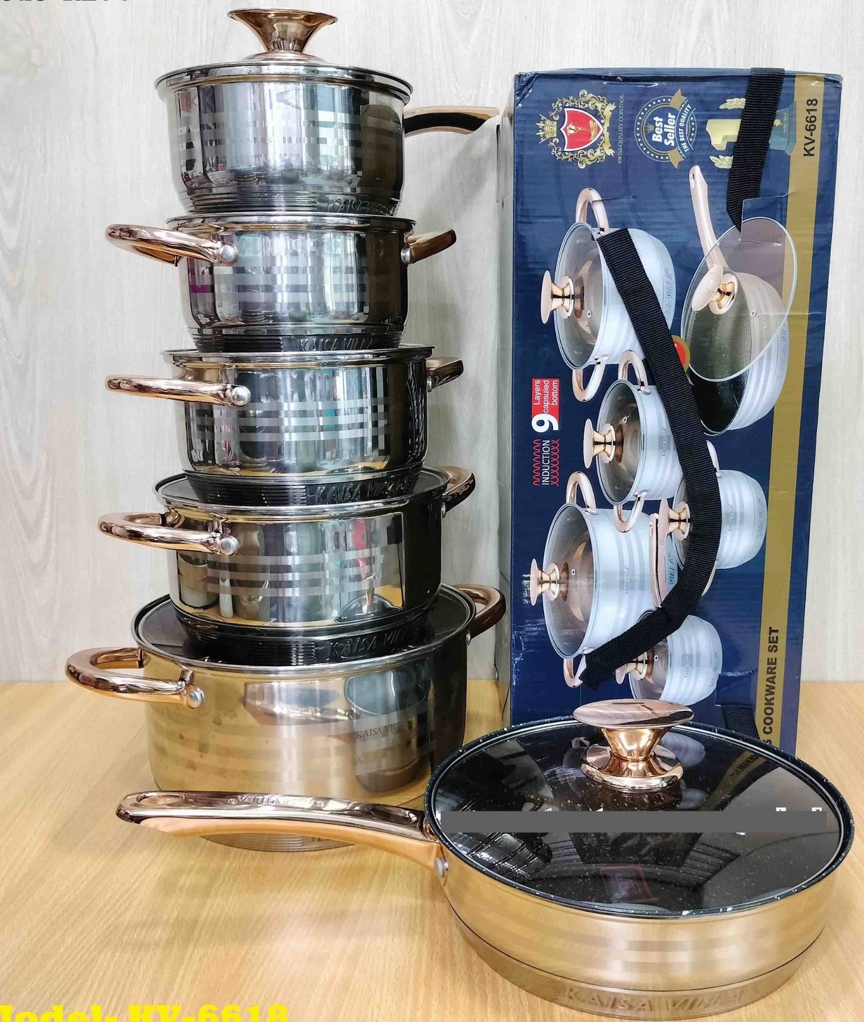 Picture of Kaisa Villa 12 Pcs Stainless Steel Cookware Set with Lid INDUCTION KV-6618 Multicolor