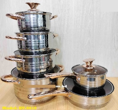 Picture of Kaisa Villa 12 Pcs Stainless Steel Cookware Set with Lid INDUCTION KV-6618 Multicolor