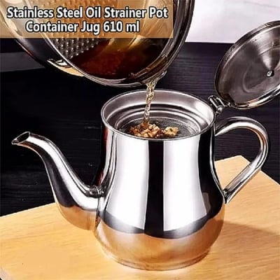 Picture of Stainless Steel Oil Pot Or Use As Tea Kettle Strainer Container Jug-500ml Silver