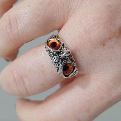 Picture of Eyes Owl/Ullu Bird Face Design Thumb Finger Ring Alloy Silver Plated Ring