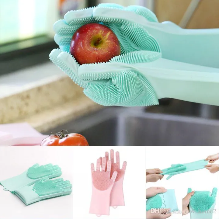 Picture of High Quality Silicone Dish Washing Kitchen Hand Gloves Multi color Multicolor