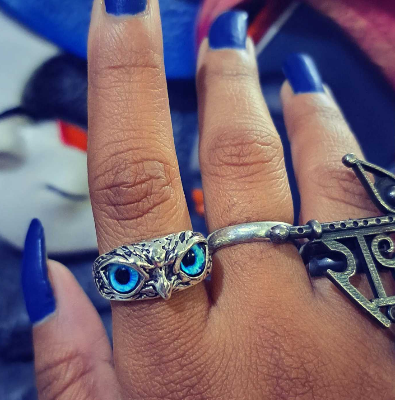 Picture of Eyes Owl/Ullu Bird Face Design Thumb Finger Ring Alloy Silver Plated Ring- Women Finger Ring