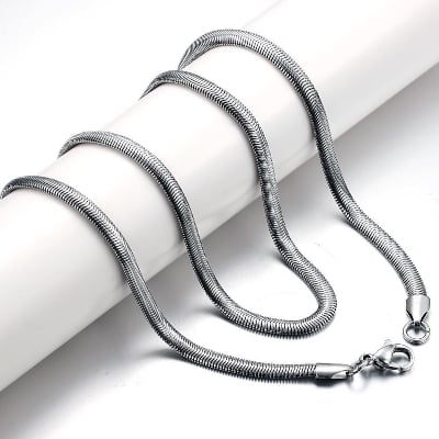 Picture of Luxury & Minimalist Flat Snake Chain Necklace In Silver Color - Silver