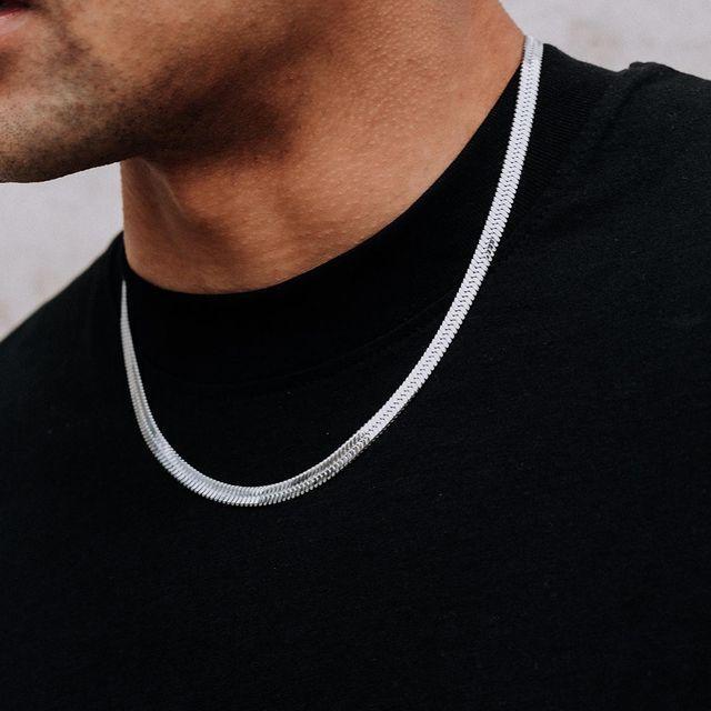 Picture of Luxury & Minimalist Flat Snake Chain Necklace In Silver Color - Silver