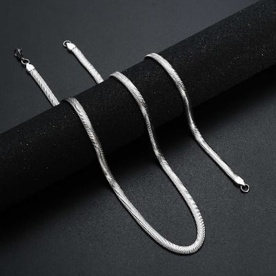 Picture of Luxury & Minimalist Flat Snake Chain Necklace In Silver Color - Silver