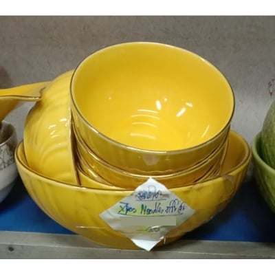 Picture of 7 Pcs Noodles Bowl Set Including Serving Dish , Oven Proof porcelain Ceramic Porcelain Snack Bowl Set,Ceramic Soup & Firni Bati Multicolor