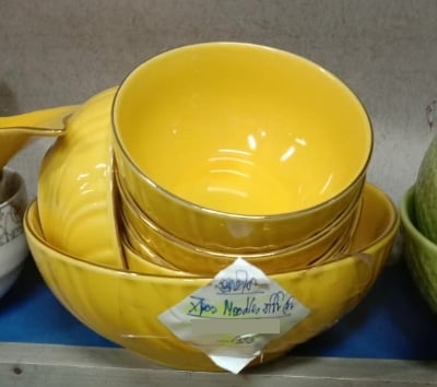 Picture of 7 Pcs Noodles Bowl Set Including Serving Dish , Oven Proof porcelain Ceramic Porcelain Snack Bowl Set,Ceramic Soup & Firni Bati Multicolor