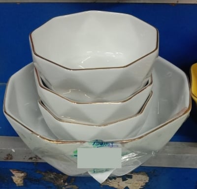 Picture of 7 Pcs Diamond Bowl Set Including Serving Dish , Oven Proof porcelain Ceramic Porcelain Snack Bowl Set,Ceramic Soup & Firni Bati Multicolor