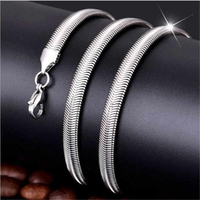 Picture of Silver Snake Chain - Mens Silver Chain Necklace - Mens Chain - Stainless Steel Snake Necklace - Silver