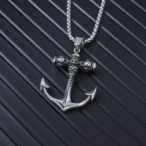 Picture of Vintage Stainless Steel Viking Anchor Necklace For Men - Silver