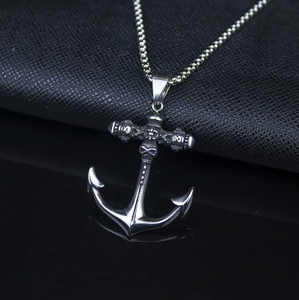 Picture of Vintage Stainless Steel Viking Anchor Necklace For Men - Silver