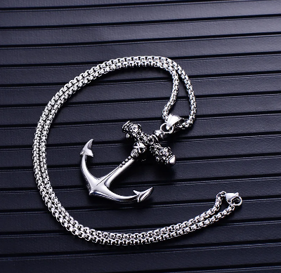 Picture of Stainless Steel Anchor Pendant Necklace Silver - Silver