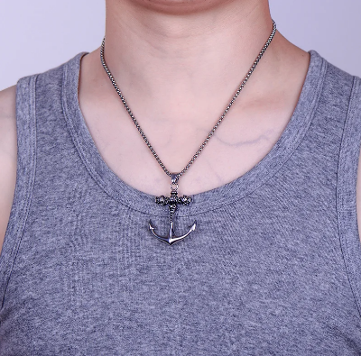 Picture of Anchor Necklace in Stainless Steel Antique Silver Tone - Silver