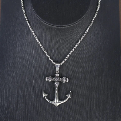 Picture of Anchor Necklace in Stainless Steel Antique Silver Tone - Silver