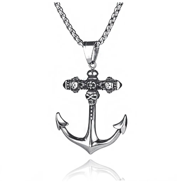 Picture of Anchor Necklace in Stainless Steel Antique Silver Tone - Silver
