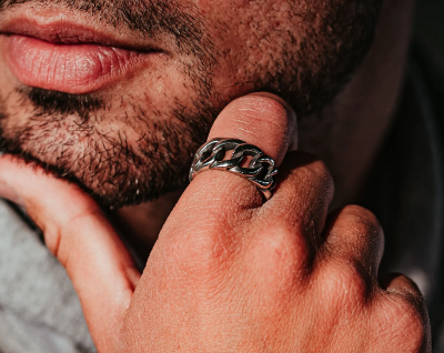 Picture of Fashionable New Self-defense Finger Ring For Men- Chain Finger Ring - Silver